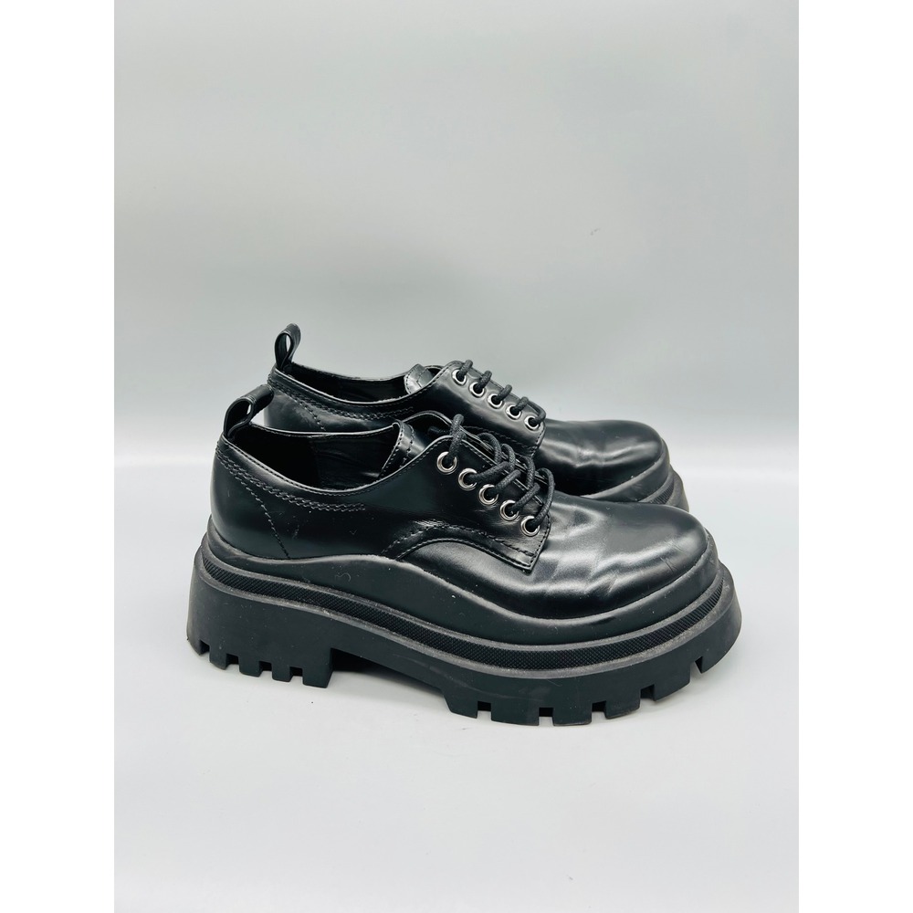 Zara Shoes Womens 6.5 Black Platform Oxfords Lace Up Chunky Lug Sole Y2K